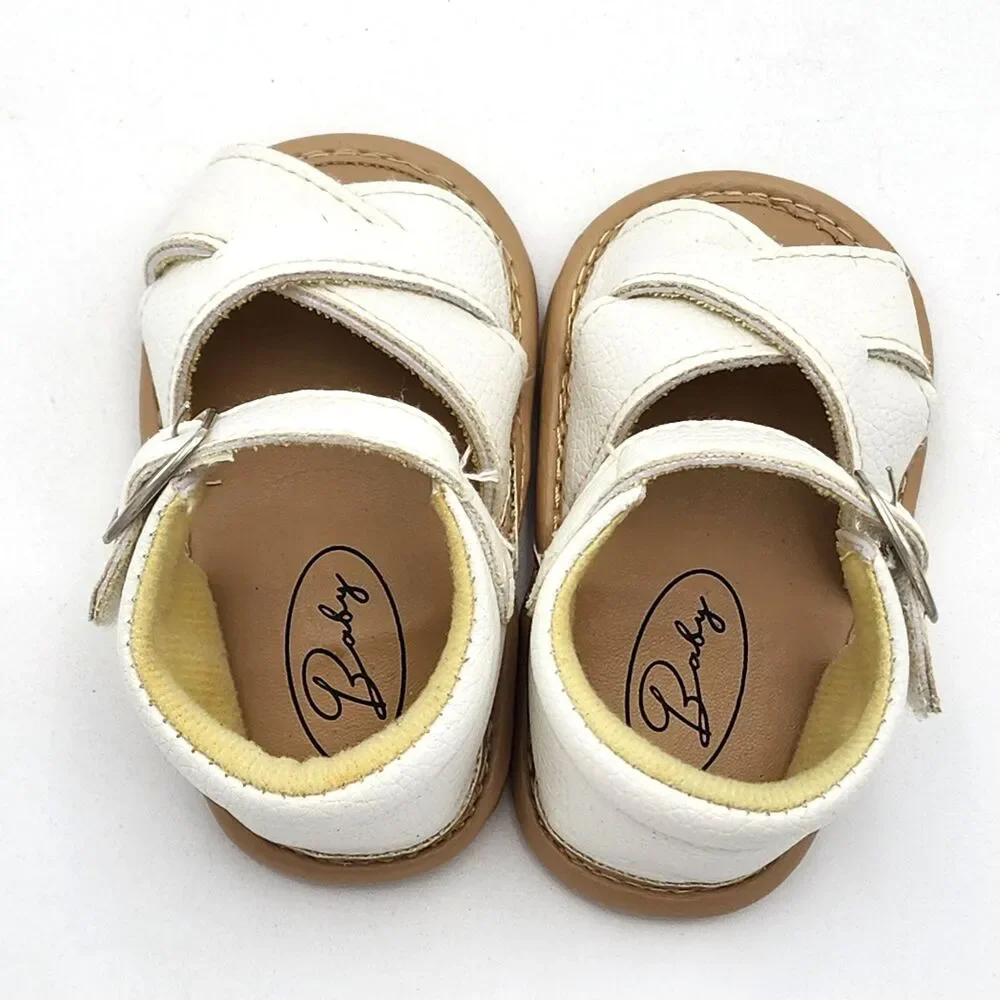 Baby Shoes Criss Cross Faux Leather Buckle Sandals White Infant Size 0-6 Months
